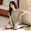 Woven Cotton Gauze Pajamas Women's Summer Thin Cotton Short-sleeved Cropped Pants Middle-aged Mother High-end Loungewear