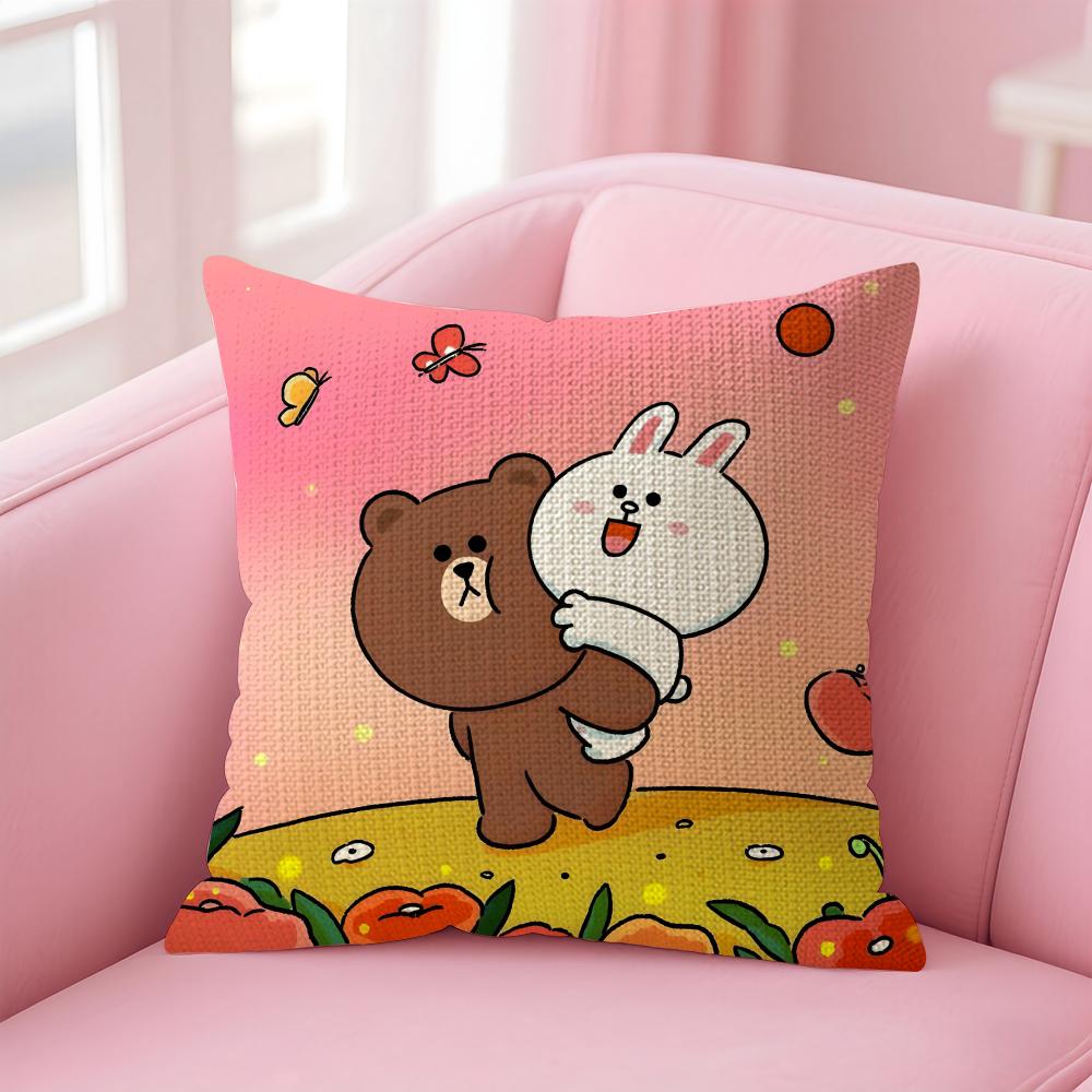 BBrown BearR And Cony Cushion Cover Natural Linen Pillow Case DoubleSided Print Decorative Sofa Pillowcase Home Decor Gift