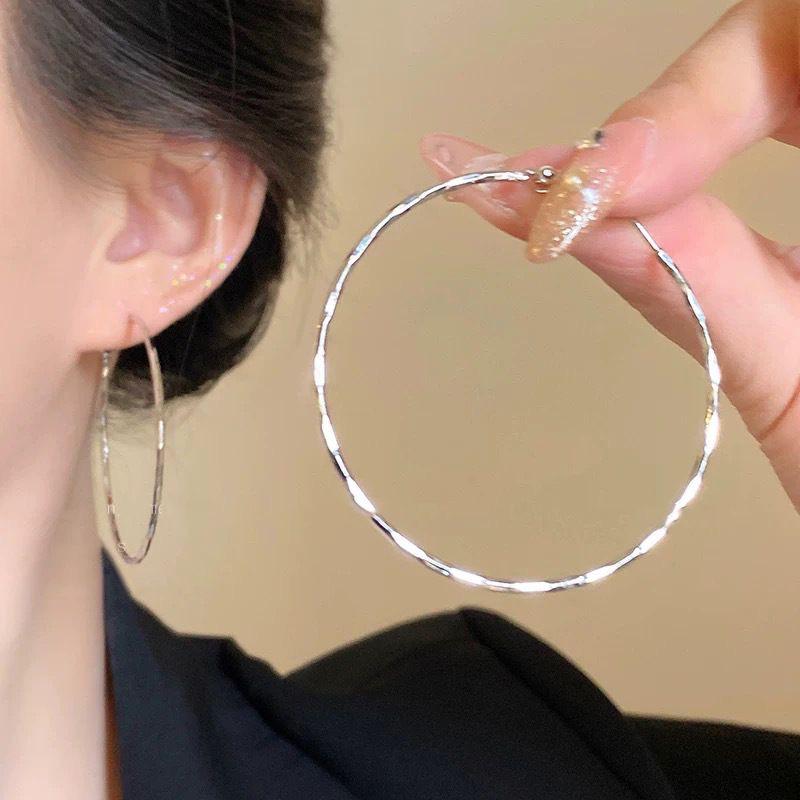 S925 Silver Needle Large Hoop Earrings - Japanese & Korean Style, Fashionable & Versatile, Celebrity-Inspired.