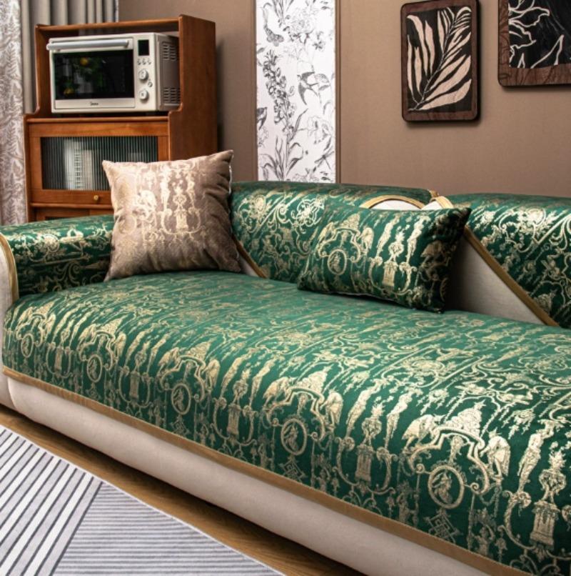 Luxury Embroidery Velvet Sofa Cover for Living Room, Non-Slip, Stamping Stripes, Cushion Mat, Sofa Towel, Home Couch Decor