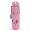 1PC Heart Shaped Floral Art Pattern 750ml Color Plastic Sports Water Bottle Leakproof Flip Straw Lid Suitable for Sports Office Home Use
