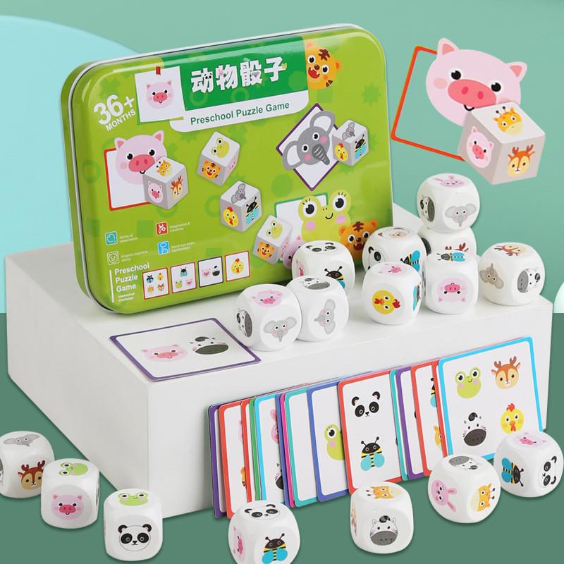 Wooden Animal Dice Puzzle For Kids Education And Focus Training Interactive Board Game