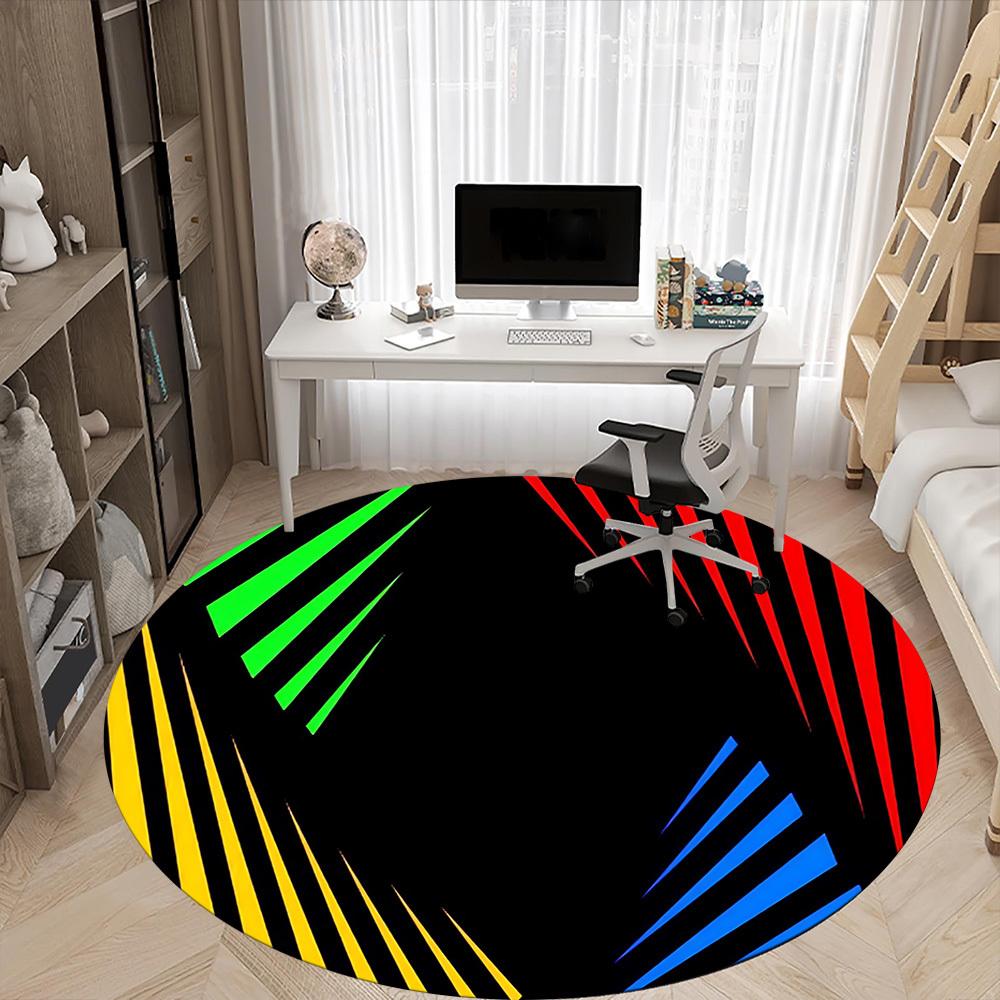 1pc Colorful Stripes Carpet, Round Non Slip Durable Large Size Office Carpet, Suitable for Office