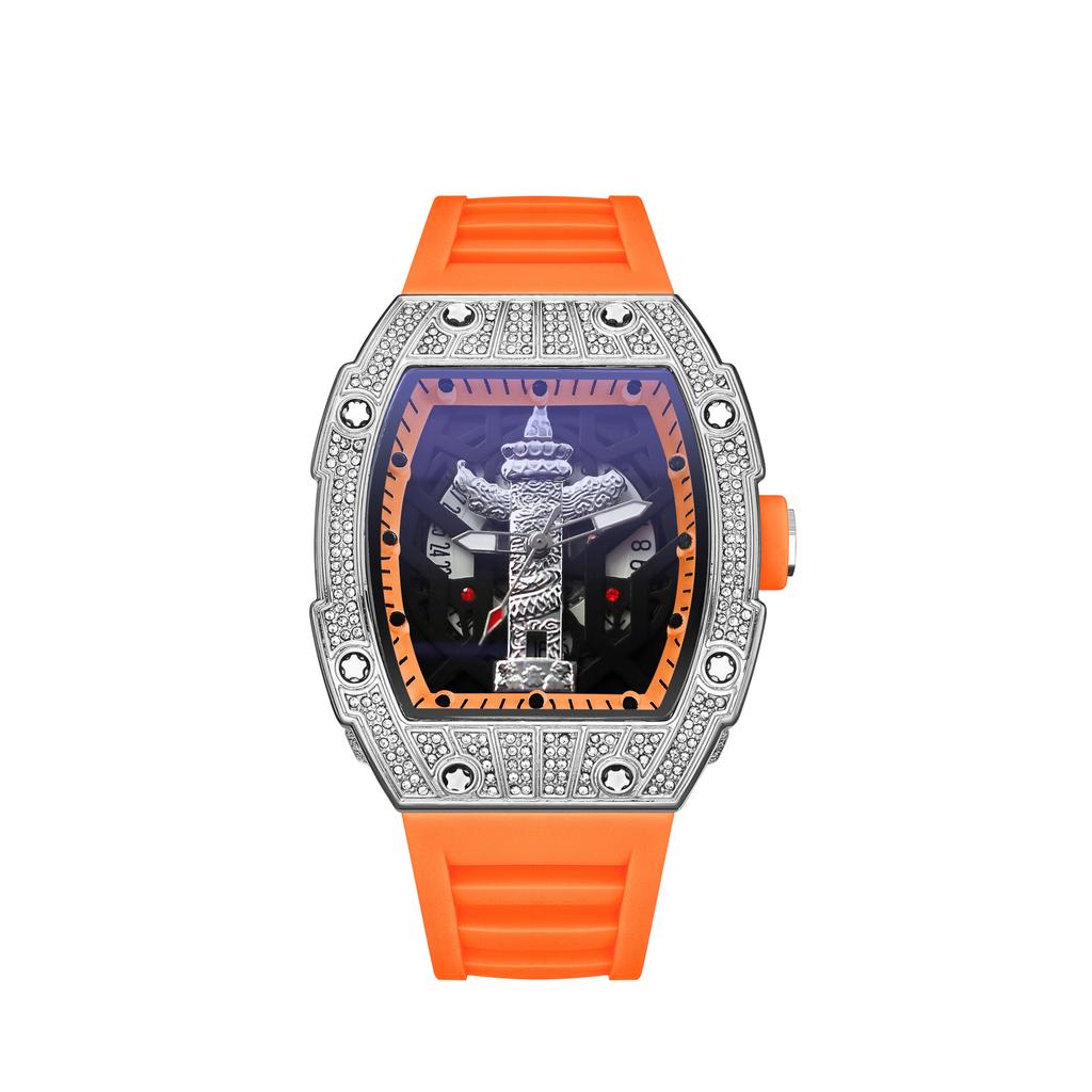Luxury Diamond-Encrusted Automatic Men'S Watch Trendy Casual Versatile Premium Hollow Quartz Watch