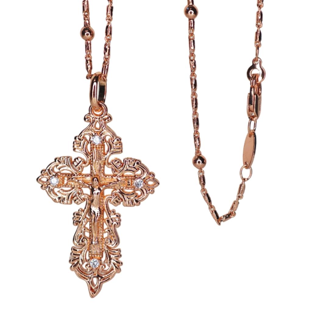 Rose Gold Italian Craftsmanship Exquisite Lace Zircon Cross Necklace Jewelry Gifts for Women