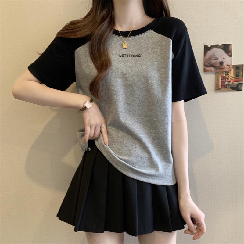 W3T Plus Size Raglan Short Sleeve Drawstring T-shirt Plus Size 4XL серый