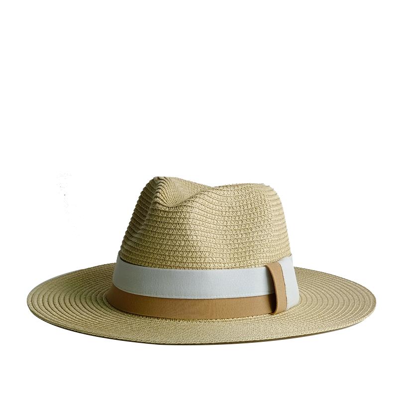 Garden Supplies My Women's Beige Straw Hat Spring And Summer Elastic Webbing Ribbon Korean Style Hat For Men And Jazz Hat Panama Hat 55-58Cm