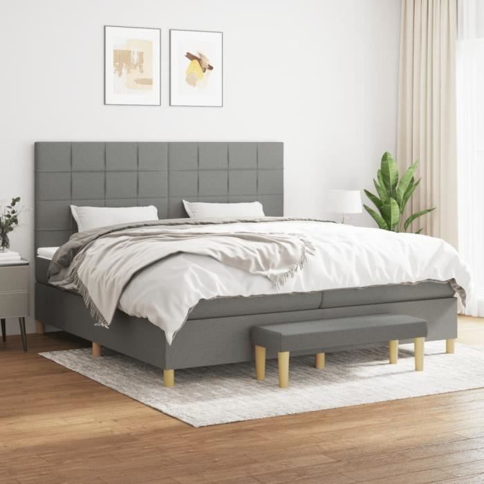 3137182 vidaXL Lit à sommier tapissier avec matelas Gris foncé 200x200cm Tissu