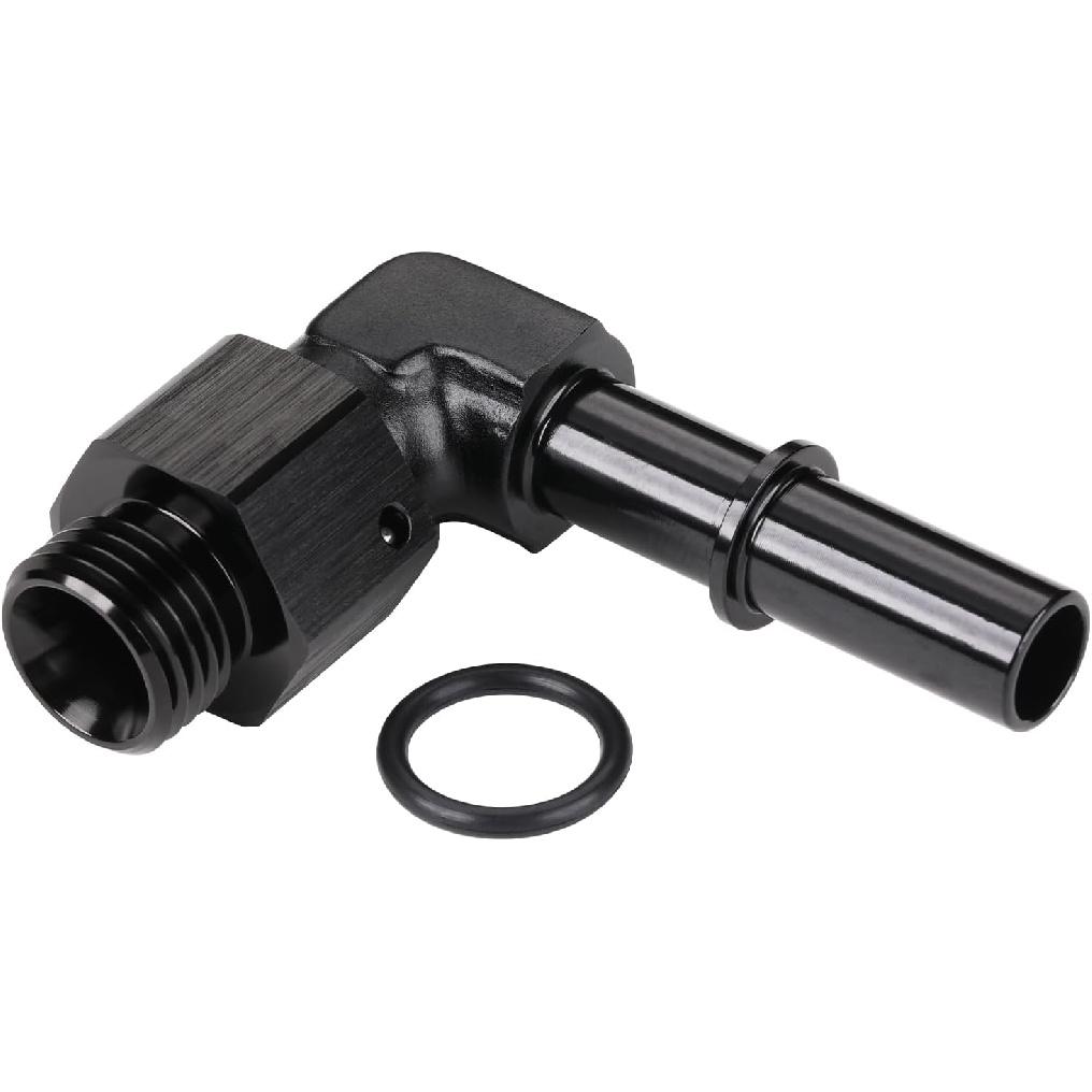 6AN -6 ORB Male To 3/8" SAE Quick Disconnect Connect Male Push On 90 Degree EFI Fuel Fitting Adapter Aluminum Black