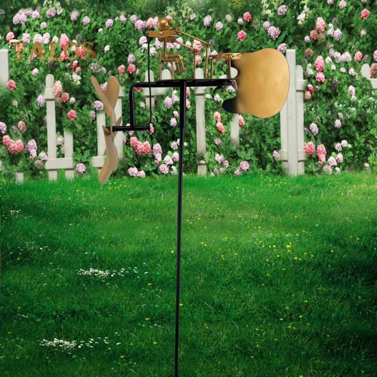 Metal Drummer Garden Windmill Handmade Percussionist Music Windmill Ornament Wind-Powered Drummer Windmill for Outdoor Patio Courtyard