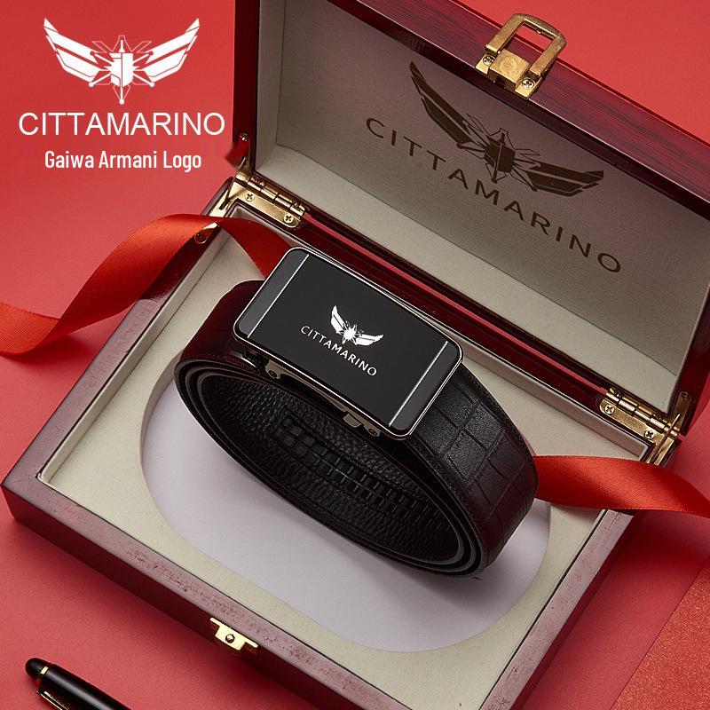 Curea din piele pentru bărbați cu logo Armani autentic și cataramă automată, piele de vacă strat superior, ținută casual