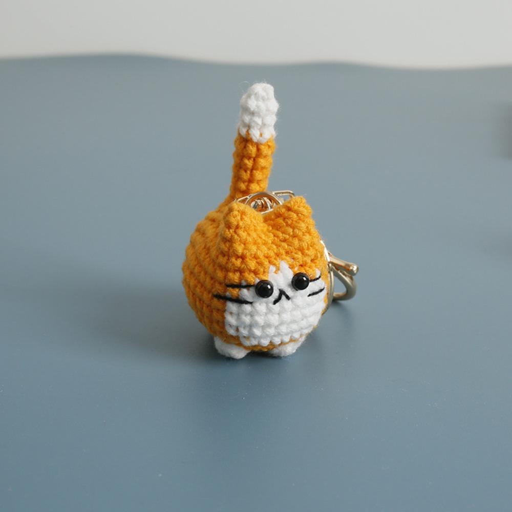 Handmaking Crochet Kitten Keyrings Animal Cat Key Chain Creative Handwoven Cat Pendant Bag Decor