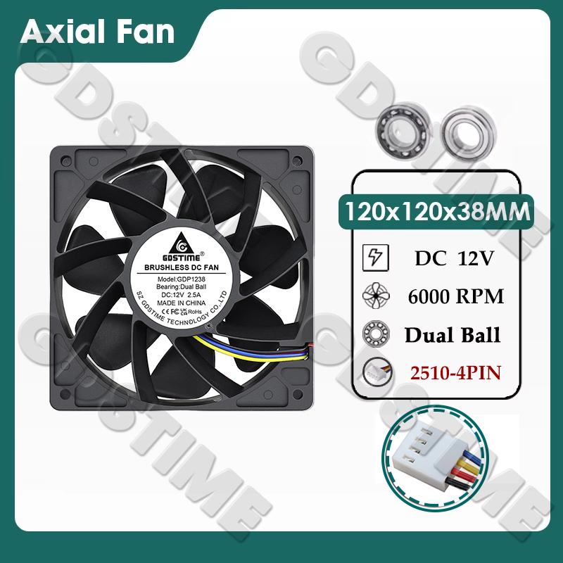 Gdstime DC 12V 24V 48V 12cm 120mm Dual Ball Cooler 12038 120x38mm Brushless Booster Fan for Btc Machine Chassis Cabinet Cooling