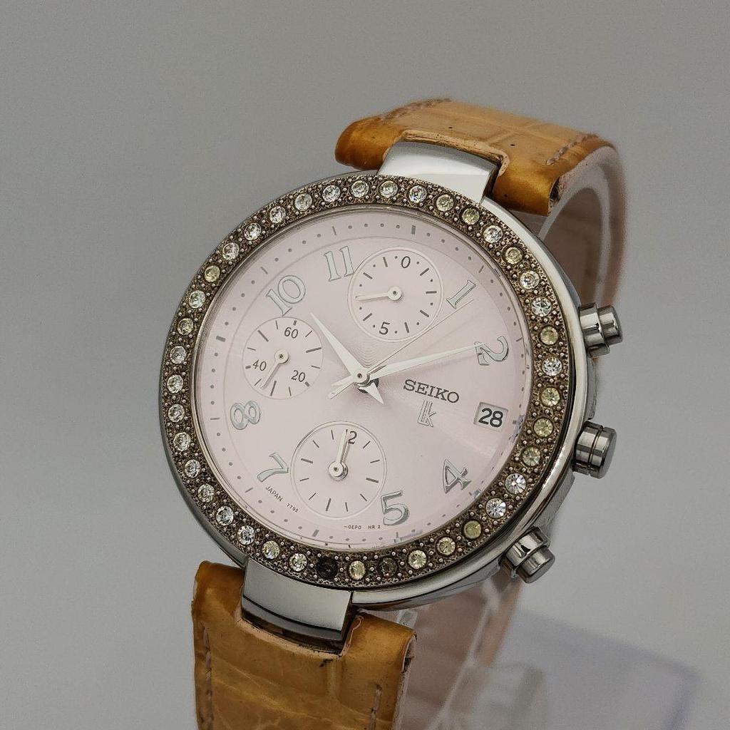 [USED] Seiko Lukia Date White Chronograph 7T92 Waterproof Steel Watch in Good Working Condition