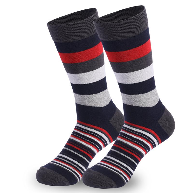 Plus Size Men's Trendy Mid-Calf Socks - Autumn/Winter Striped Cotton, European & American Style