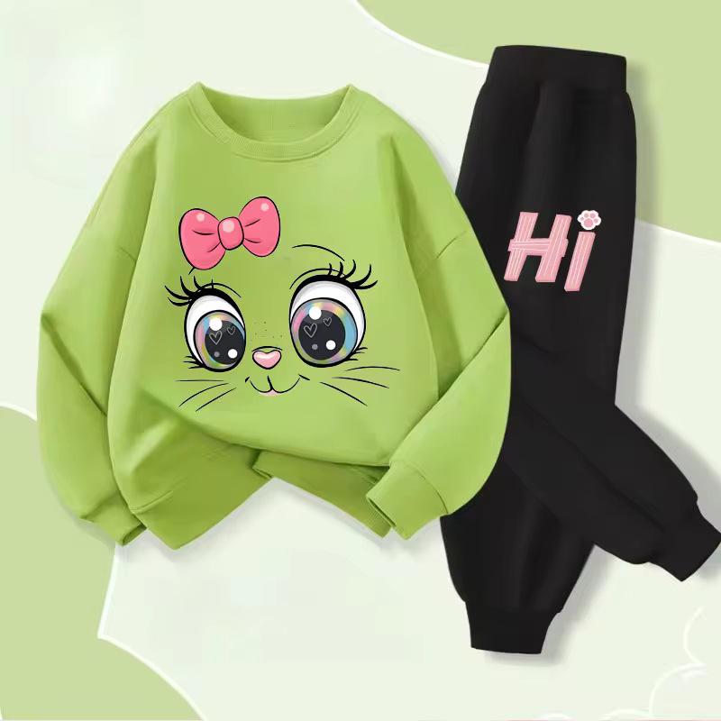 Girls' Spring Hoodie & Long Pants Set - Casual Two-Piece Outfit