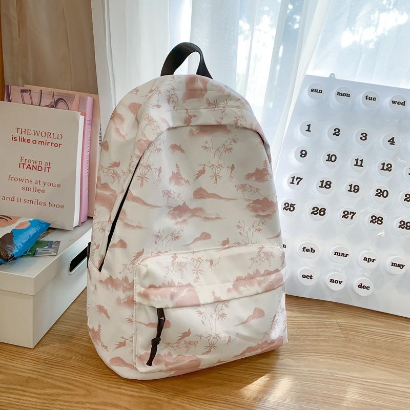 Schoolbag Korean version large-capacity nylon schoolbag female student backpack tie-dye ink painting junior high school high school college student