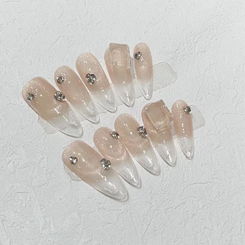 Fingertip Butterfly Wear Nail Handmade Fake Nail Patch French Nude Cat Eye Butterfly Manicure Finished Product