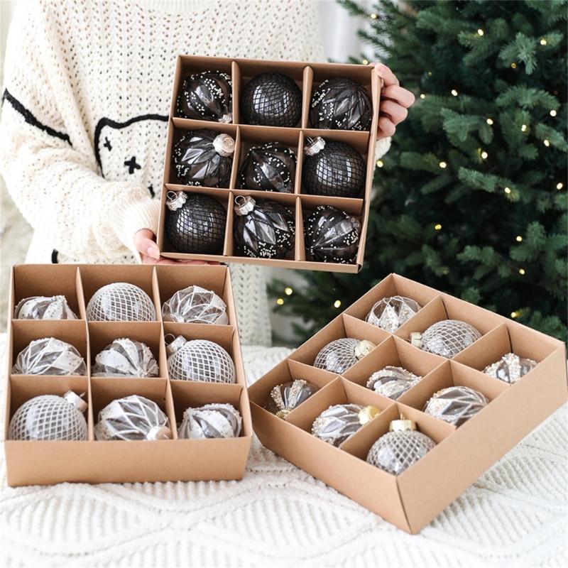 9 Stück/Set Weihnachts-Hängekugel Christbaumkugel für Weihnachtsbaumdekoration Feiertags-Hochzeits-Party-Dekor 2024 Neujahrsgeschenk
