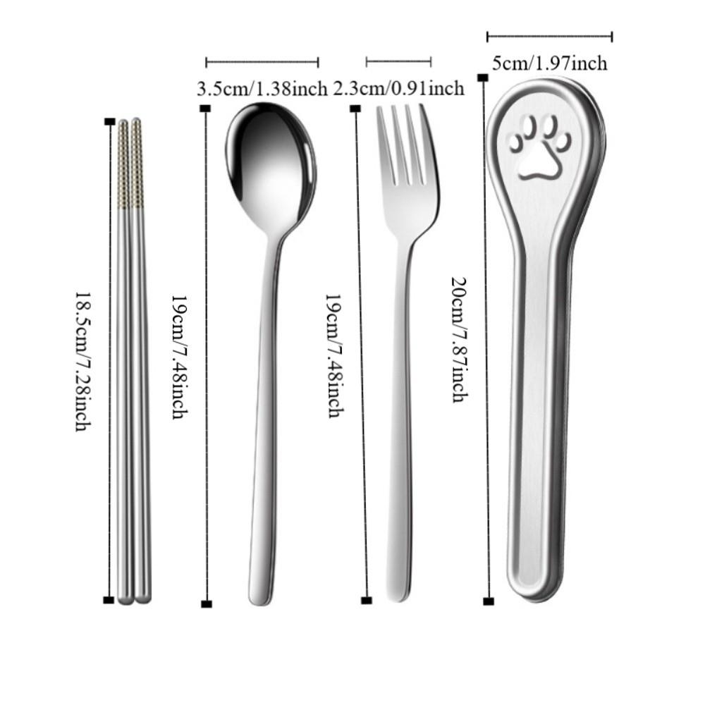 304 Stainless Steel Travel Tableware Set With Cat Paw Box Curlty Set Chopsticks Spoon Set Student