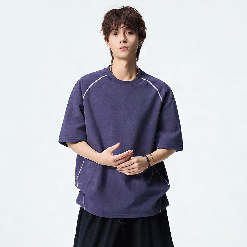 Men Raglan Sleeve Contrast Stitch T Shirt Short Sleeve Crew Neck Oversized Casual Top for Men