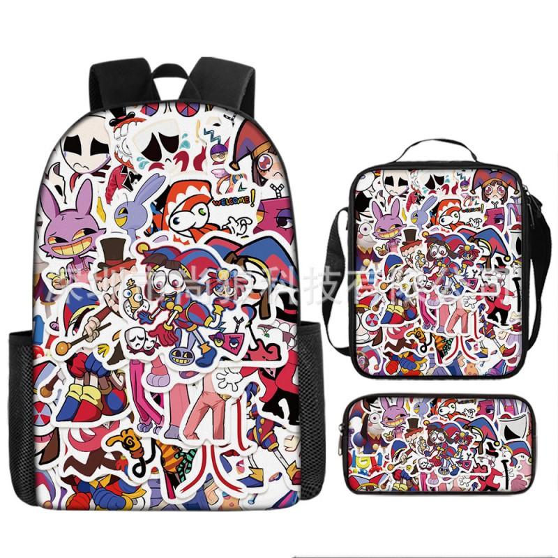Kids School Backpack Set With Pencil Case Crossbody Bag - Cute Cartoon Print Oxford Fabric Lightweight Breathable Grades