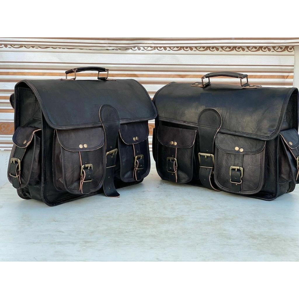Leather 2 Luggage (Extra Large Black Bags) Motorcycle Side Saddlebags