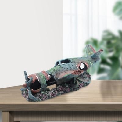 1Pcs Artificial Plane Wreckage Ornament Shelter House Resin Craft for Aquarium Fish Tank Landscaping Decoration Aquatic Supplies
