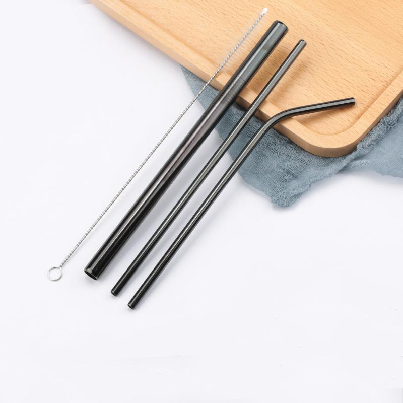 FAIS DU 304 Stainless Steel Straws Reusable Straight Bent Metal Drinking Straw With Cleaner Brush Set Party Bar Accessory