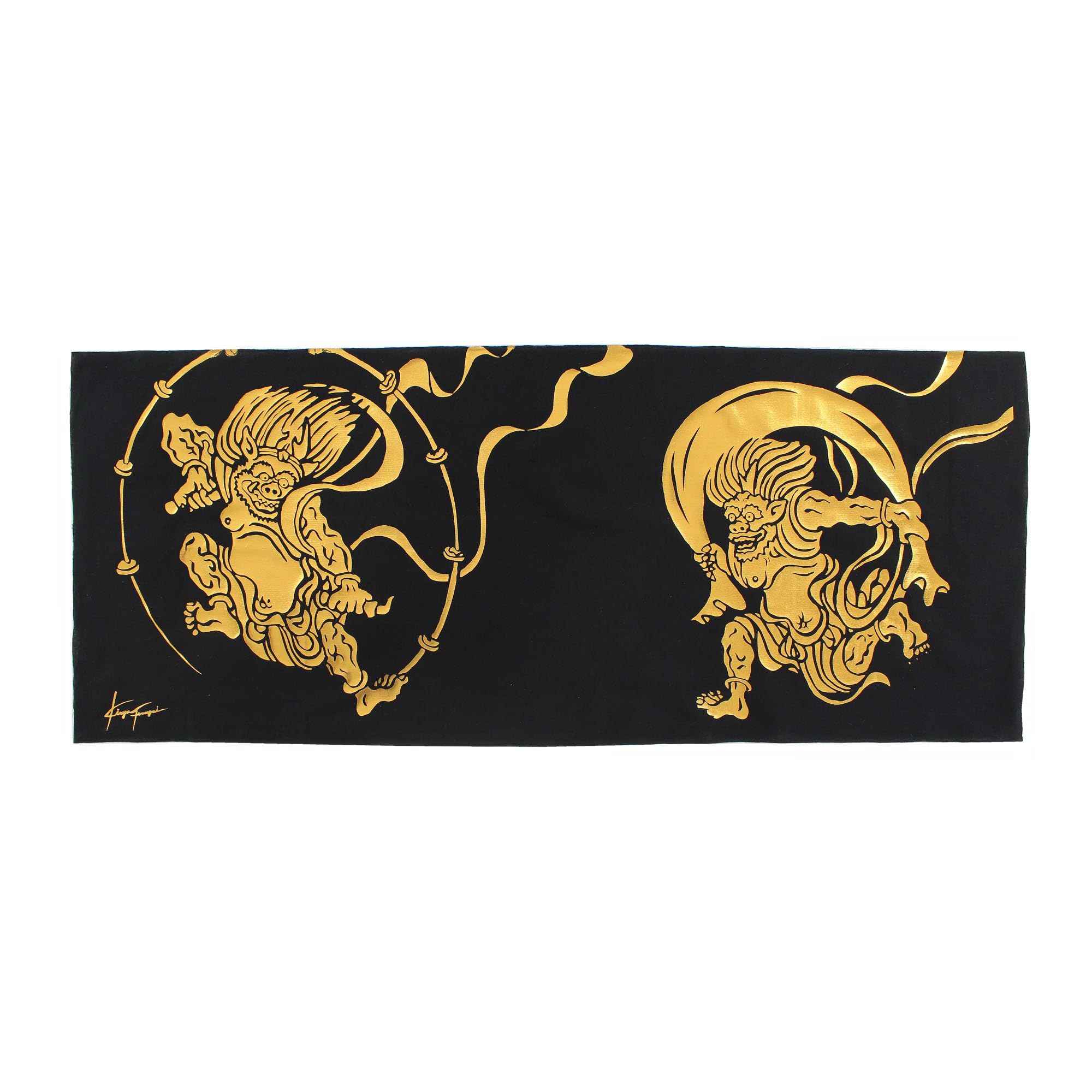 narunaru Tenugui hand Fujin Raijin God and Thunder Folding Screen Gold Japanese Traditional Japanese Lucky Made in Japan 35cm wide x 90cm (Japanese чёрный