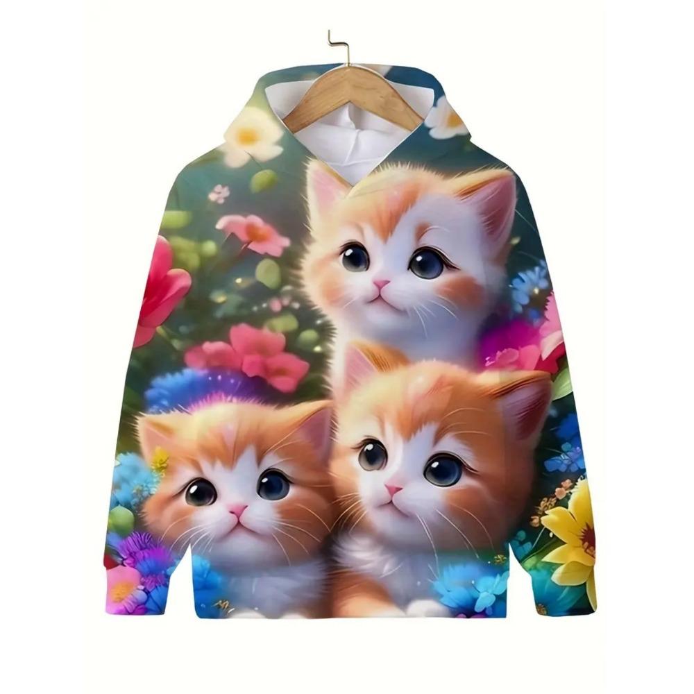 Kinderbekleidung Mädchenkleidung Kawaii Katze Langarm Kapuzenpullover Lässige Kinderkleidung Herbst Pullover Mädchen Sweatshirt Outdoor Oberteile