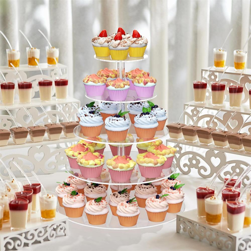 3/4/5 Tier Acrylic Round Cupcake Stand Clear Birthday Cupcake Stand Holder Dessert Display for Wedding Birthday Christmas Party