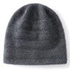 Soft waxy cashmere, autumn and winter new women's solid color jacquard crimped headhat, warm ear protection knitted hat