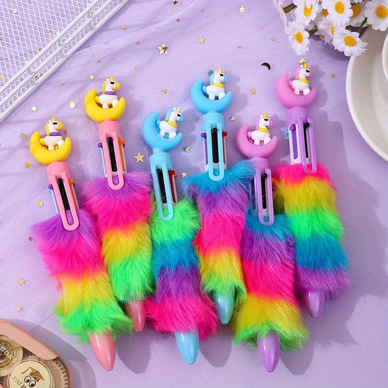36pcs 0.7mm Soft Glue Moon Unicorn Six-color Ballpoint Pen Rainbow Hair Multi-color Hand-calling Pen Creative Gift Pen Back To School Season
