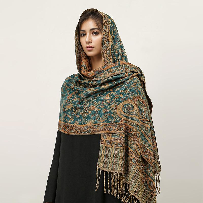Imitation Cashmere Scarf Ethnic Style Scarf Shawl Cashew Flower Light Luxury High-End Fringed Scarf