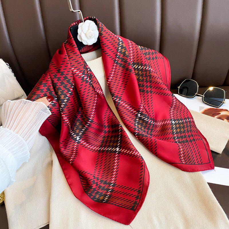 70 cm Beržų Miško Šilko Mišinio Šalikas: Moteriška pavasario/vasaros kvadratinė skarelė aliejinės tapybos stiliumi