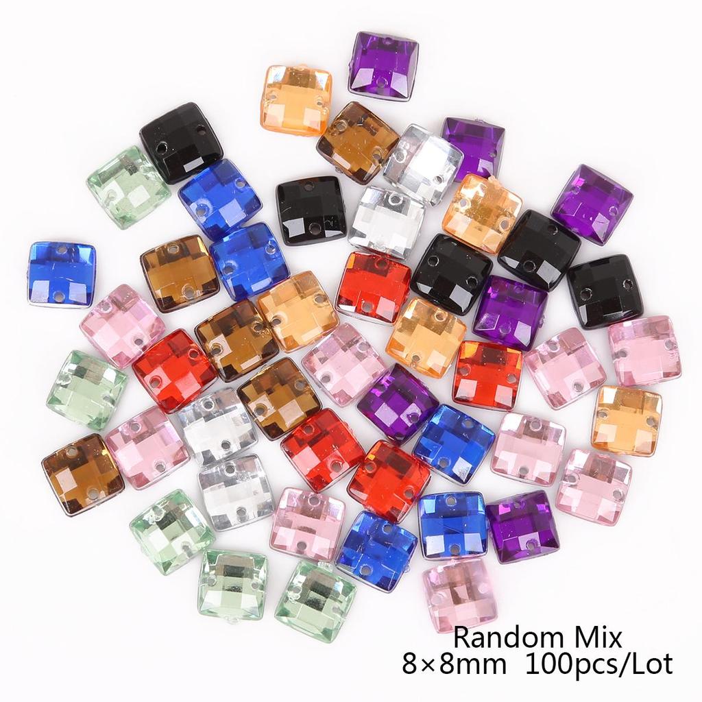 50/100 de bucăți de cusut cu strasuri cu spate plat, margele acrilice pătrate, pietre de cristal strass, pentru decorațiuni de album de însemnări DIY