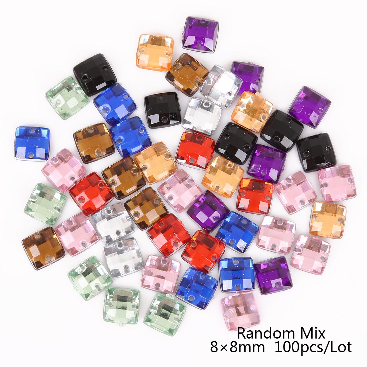 

50/100 шт., стразы с плоской обратной стороной, квадратные акриловые бусины, пришитые стразы, хрустальные камни для рукоделия, украшения для скрапбукинга 8x8mm 100pcs разноцветный