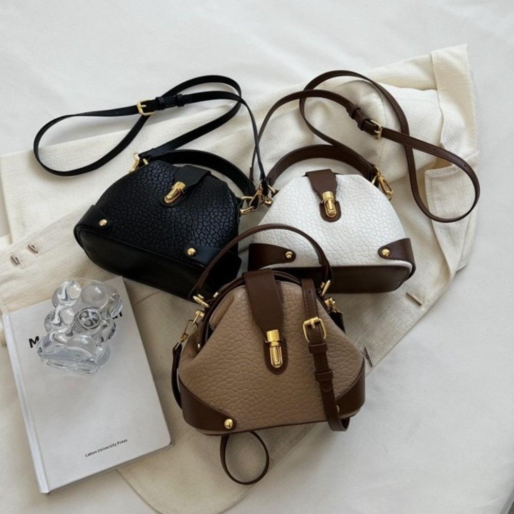 Metal Buckle Leather Messenger Bag Shell Shape Crossbody Bag Vintage Shoulder Bag  Versatile Use