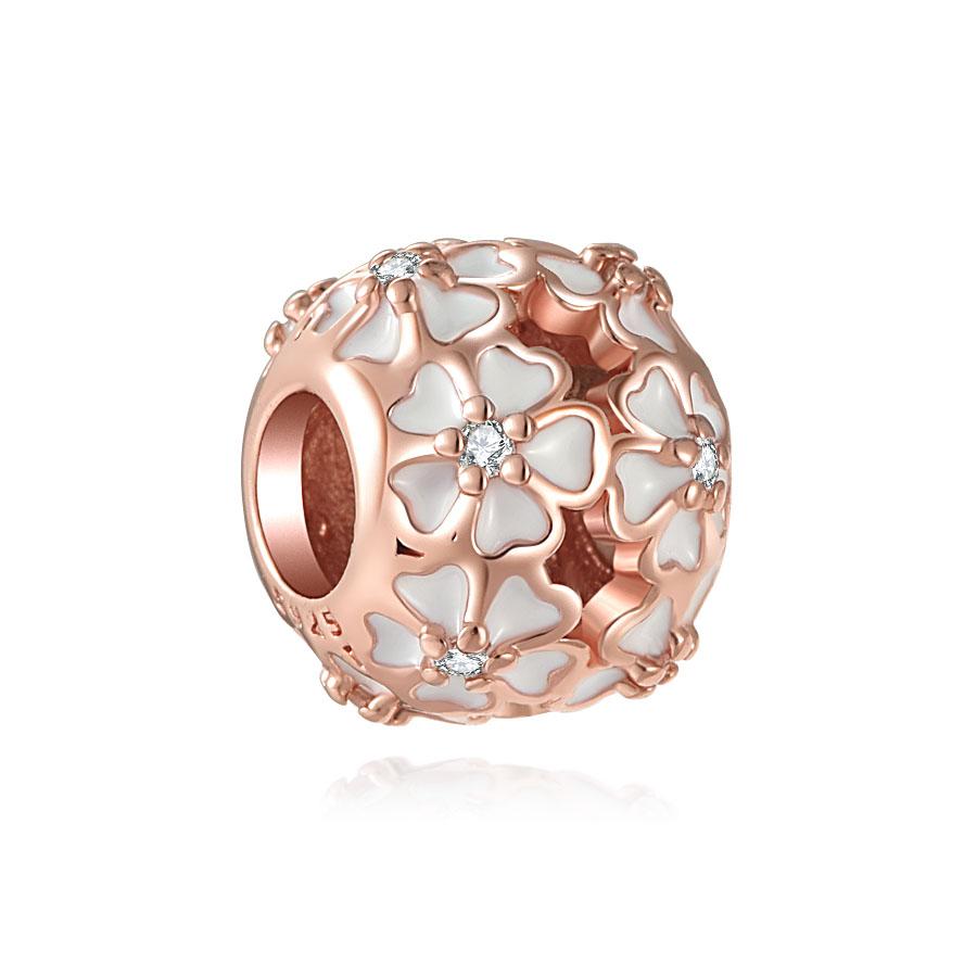Neue Mode Kupfer Roségold Platinierte Blumen Perlen Anhänger Kompatibel Mit Authentischen Charm-Perlen Armbändern Damenschmuck Geschenk