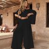 Top Marrone a Manica a Pipistrello con Spalle Scoperte e Pantaloni a Gamba Larga a Vita Alta Set Due Pezzi