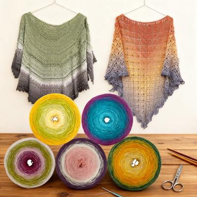 300g Mercerized Cotton Yarn Gradient Color Long Section Dyed Hand Wound Mixed Strand Cake Thread DIY Hand Knitted Shawl Scarf