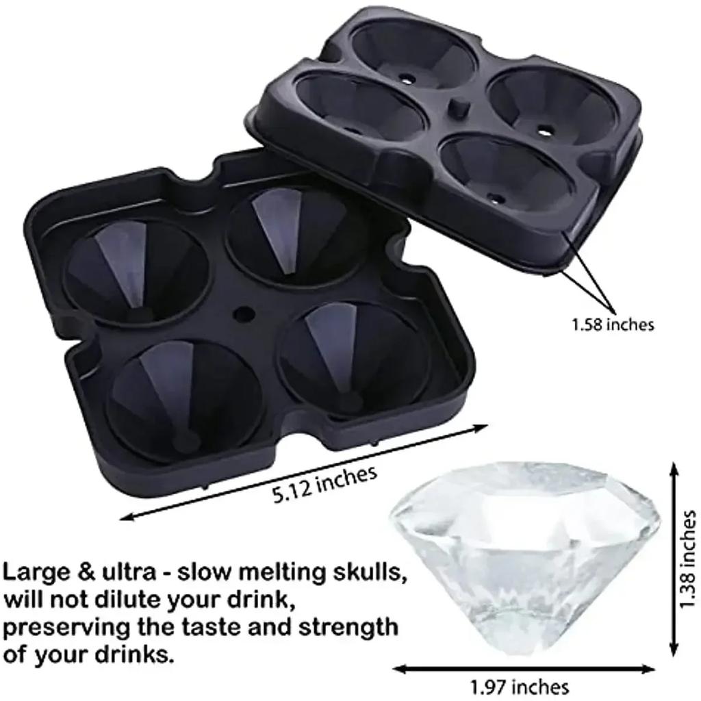 Silikon 3D Kugel, Schädel, Diamantförmige Eisform, Wiederverwendbare Eiswürfelform Eiswürfelbehälter, Leicht zu lösen, Für Whiskey, Partyzubehör