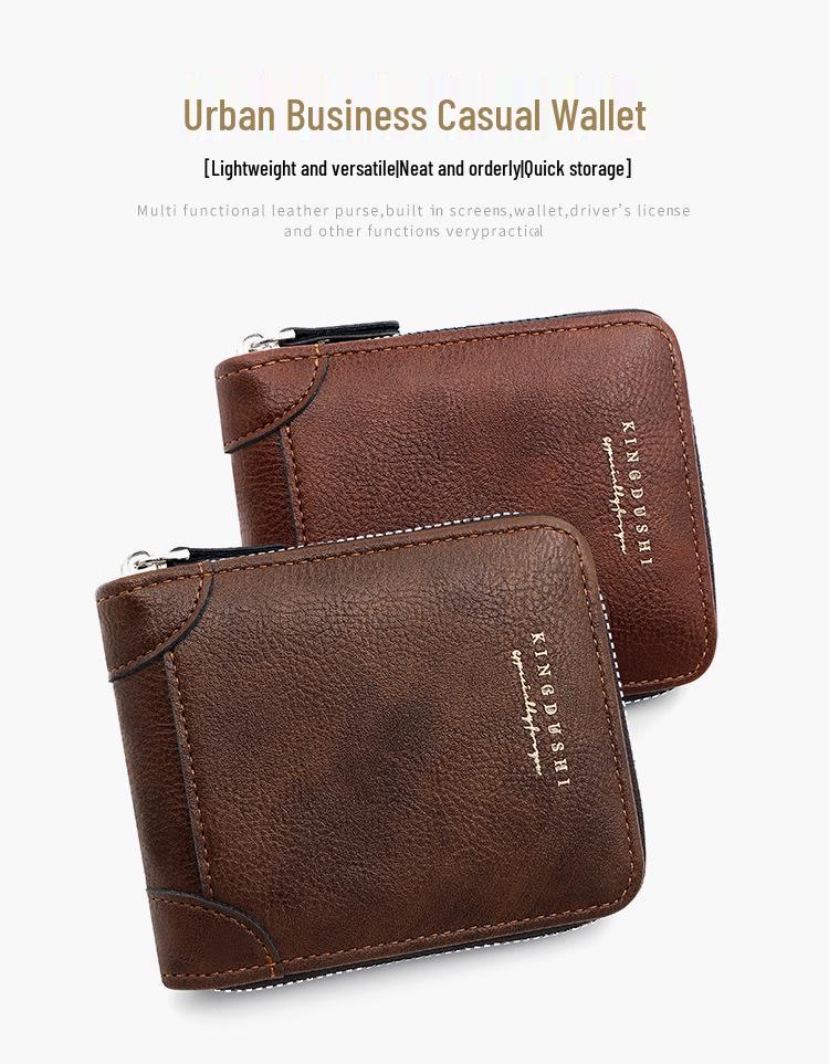 New Men's Short Wallet with Corner Protector: Chain Coin Purse, Multi-Card Slots, Zippered Card Holder