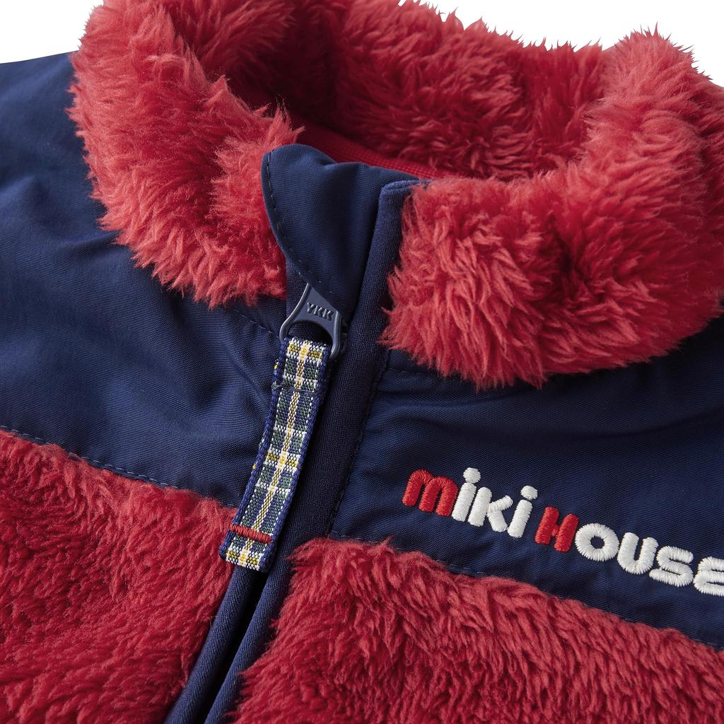 MIKI HOUSE Boa Fleece Solid for Boys and Size Red Vest, Warm, Logo, Color, Simple, Girls, Baby, Kids, Children's Clothing, Kindergarten, School,