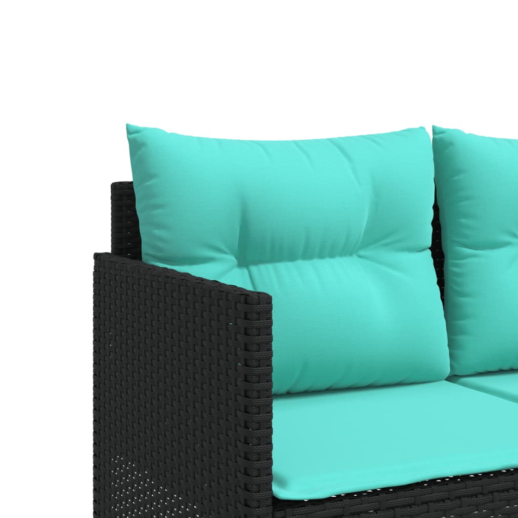Sun Lounger with Cushions Black Poly Rattan