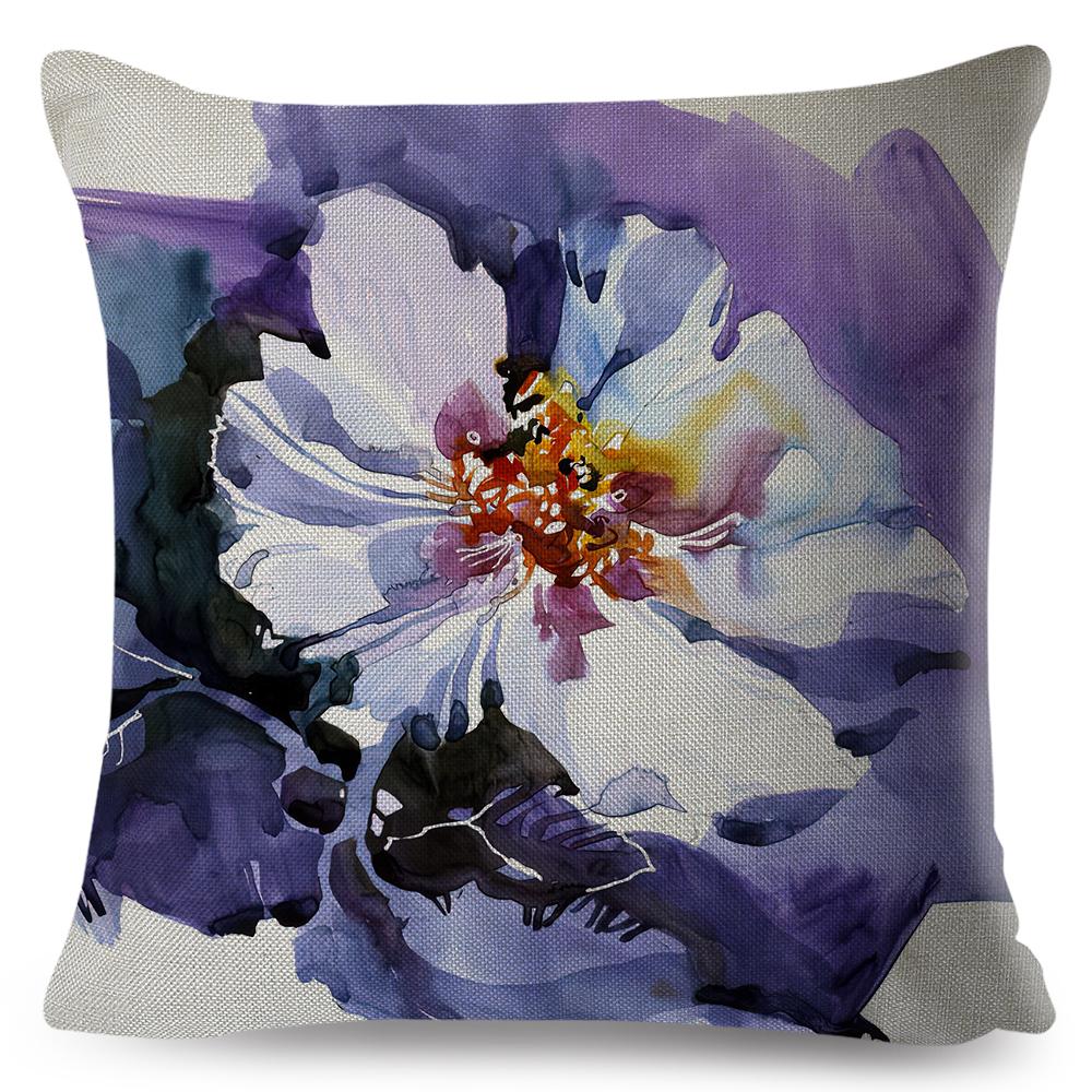 Modern Watercolor Cushion Cover Abstract Floral Painting Design Soft Fabric Study Room Office Home Decor Pillow Case