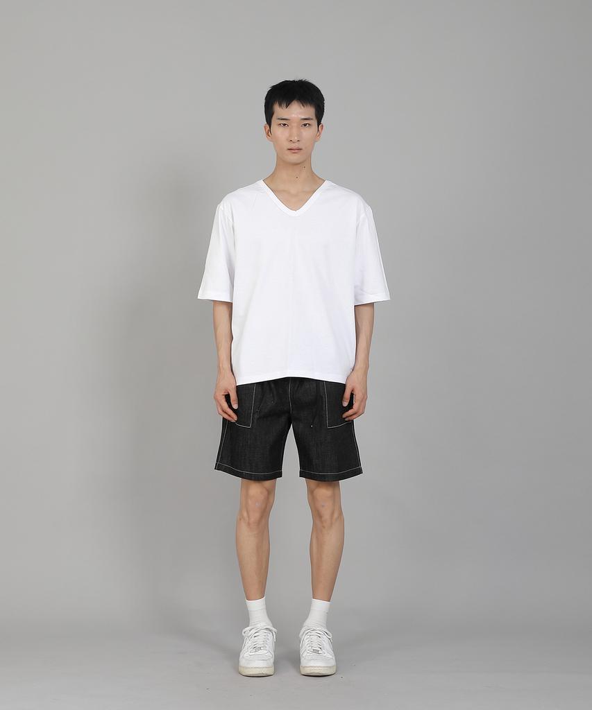 Seinteukeulu Plain V-Neck Half-Sleeve T-Shirt Vhr-895 White