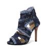 Fringe Peep Toe Women Sandals Denim Cloth Thin High Heels Gladiator Sandals Summer Stiletto Large Size Custom Shoes WSH5064