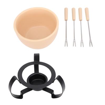 Olla para Fondue de Queso y Tenedores Soporte de Metal Juego de Olla Caliente de Cerámica para Fundir Queso Helado Chocolate